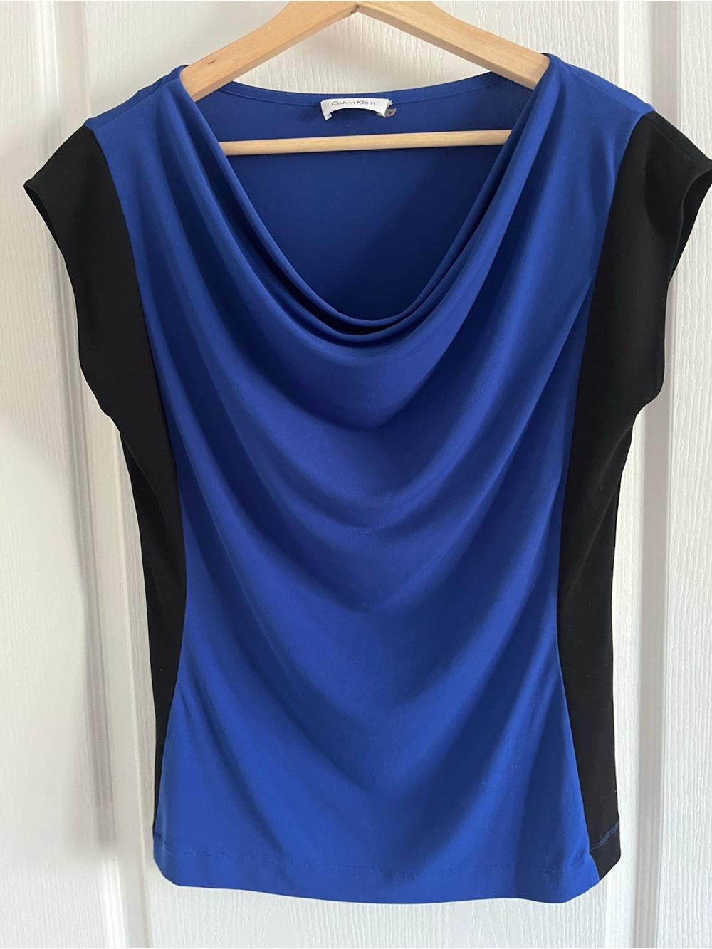 Calvin Klein Cowl Neck Top - Royal Blue /Black Medium